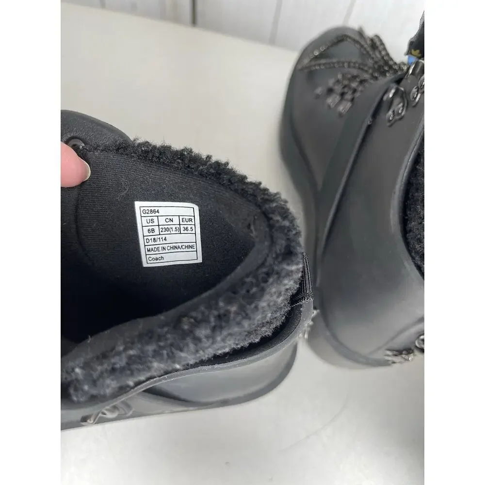 Coach Urban Hiker Women Boots Rubber Rain Boot Shearling Size 6 Black W/ Charm - Picture 6 of 6